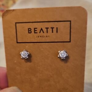 Silver Tone Rhinestone Flower Stud Earrings